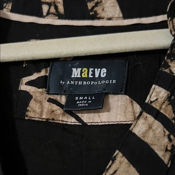 Anthropologie Black and Cream Leaf Print Maxi Dress - Picture 2 of 3